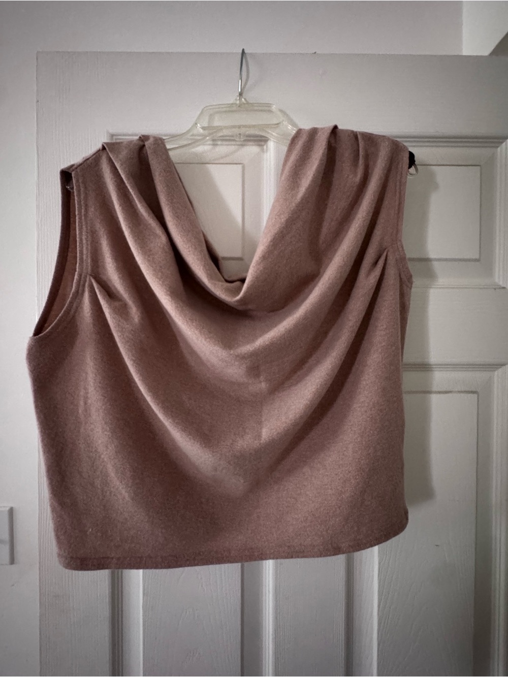 Astr Drape-Neck Sleeveless Beige Sweater